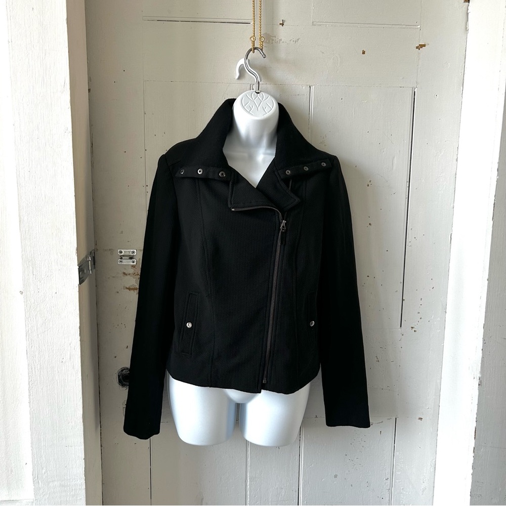 Per Se by Carlisle Black Textured Knit Moto Jacket